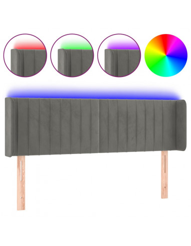 Testiera Grigio Chiaro a LED 147x16x78/88 cm in Velluto