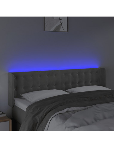 Testiera Grigio Chiaro a LED 147x16x78/88 cm in Velluto