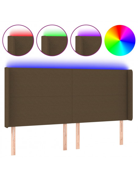 Testiera a LED Marrone Scuro 203x16x118/128 cm in Tessuto