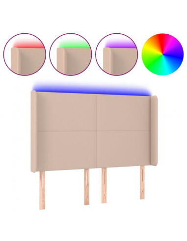 Testiera a LED Cappuccino 147x16x118/128 cm in Similpelle