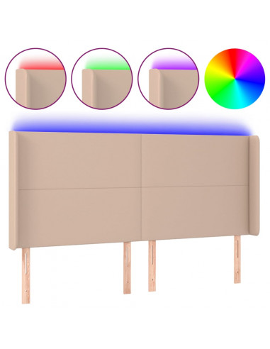 Testiera a LED Cappuccino 203x16x118/128 cm in Similpelle