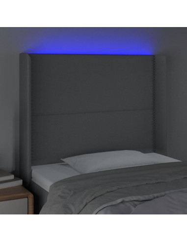 Testiera a LED Grigio Chiaro 103x16x118/128 cm in Tessuto