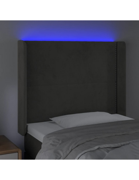 Testiera a LED Grigio Scuro 103x16x118/128cm in Velluto