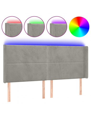 Testiera a LED Grigio Chiaro 203x16x118/128 cm in Velluto