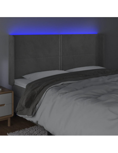 Testiera a LED Grigio Chiaro 203x16x118/128 cm in Velluto