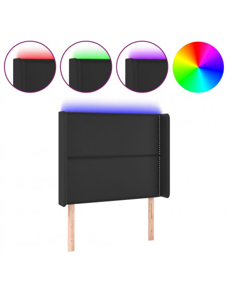 Testiera a LED Nera 83x16x118/128 cm in Similpelle