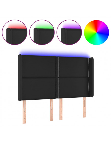 Testiera a LED Nera 147x16x118/128 cm in Similpelle