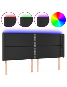 Testiera a LED Nera 163x16x118/128 cm in Similpelle 2