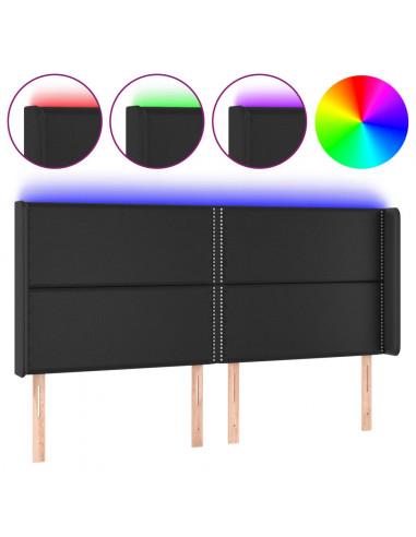 Testiera a LED Nera 163x16x118/128 cm in Similpelle