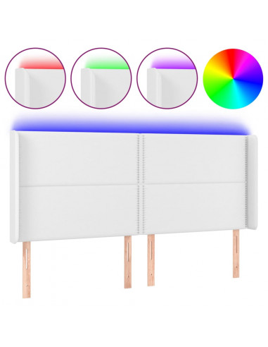 Testiera a LED Bianco 203x16x118/128 cm in Similpelle