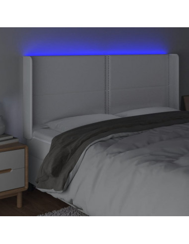 Testiera a LED Bianco 203x16x118/128 cm in Similpelle