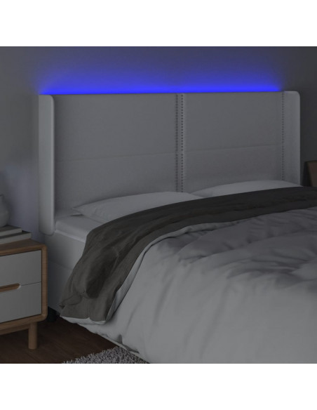 Testiera a LED Bianco 203x16x118/128 cm in Similpelle