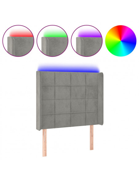 Testiera a LED Grigio Chiaro 93x16x118/128 cm in Velluto