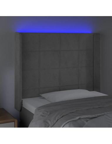 Testiera a LED Grigio Chiaro 93x16x118/128 cm in Velluto