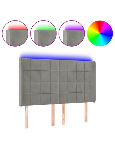 Testiera a LED Grigio Chiaro 147x16x118/128 cm in Velluto