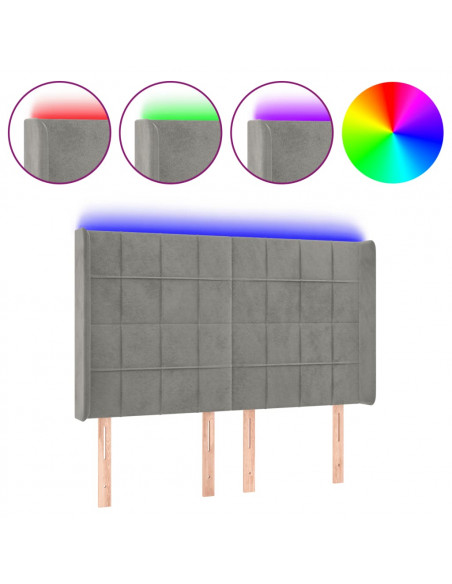 Testiera a LED Grigio Chiaro 147x16x118/128 cm in Velluto