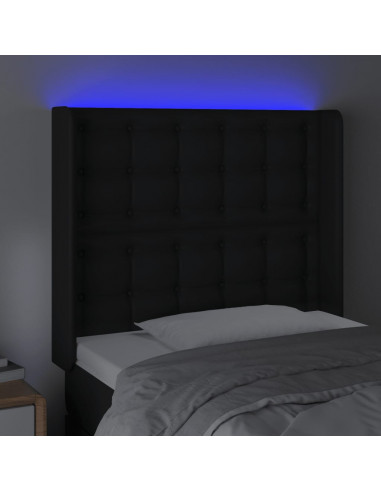 Testiera a LED Nera 103x16x118/128 cm in Similpelle