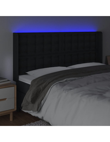 Testiera a LED Nera 163x16x118/128 cm in Similpelle