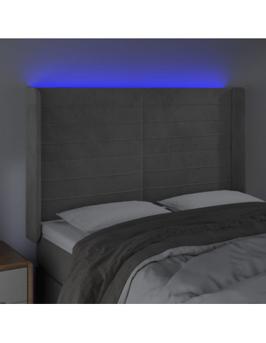 Testiera a LED Grigio Chiaro 147x16x118/128 cm in Velluto