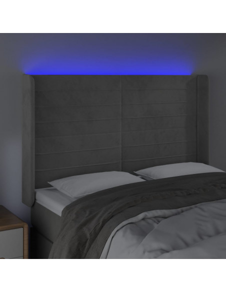Testiera a LED Grigio Chiaro 147x16x118/128 cm in Velluto