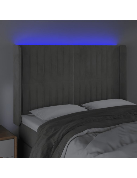 Testiera a LED Grigio Chiaro 147x16x118/128 cm in Velluto