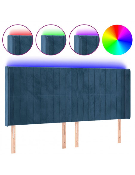 Testiera a LED Blu Scuro 203x16x118/128 cm in Velluto