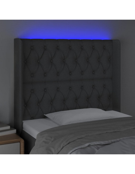 Testiera a LED Grigio Scuro 93x16x118/128 cm in Tessuto