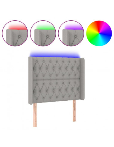 Testiera a LED Grigio Chiaro 103x16x118/128 cm in Tessuto