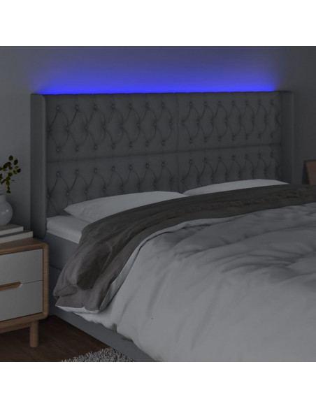 Testiera a LED Grigio Chiaro 203x16x118/128 cm in Tessuto