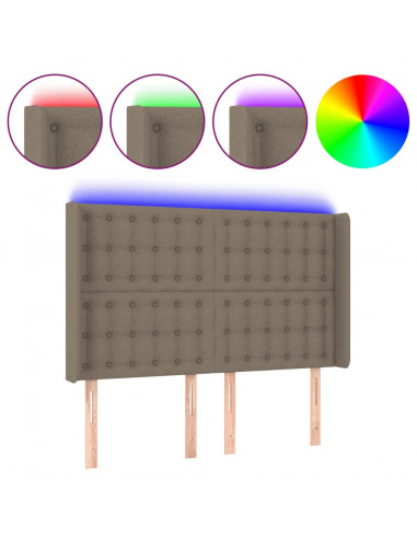 Testiera a LED Tortora 147x16x118/128 cm in Tessuto