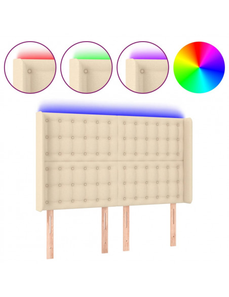 Testiera a LED Crema 147x16x118/128 cm in Tessuto