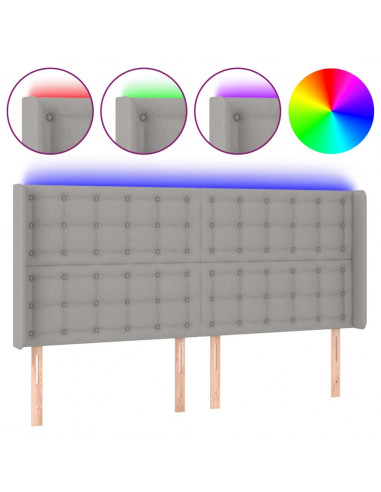 Testiera a LED Grigio Chiaro 163x16x118/128 cm in Tessuto