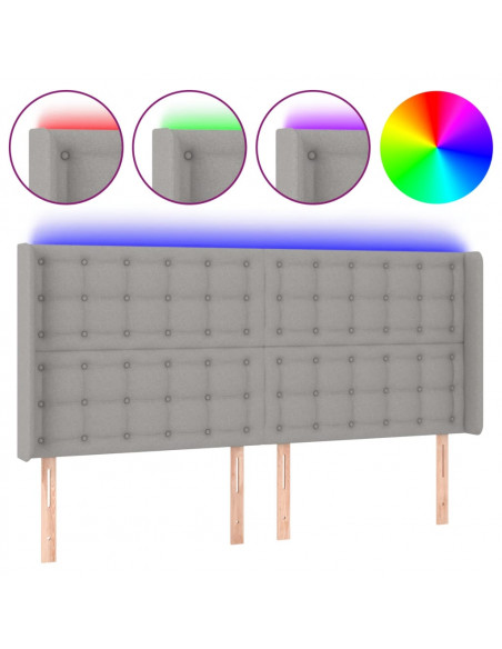 Testiera a LED Grigio Chiaro 163x16x118/128 cm in Tessuto