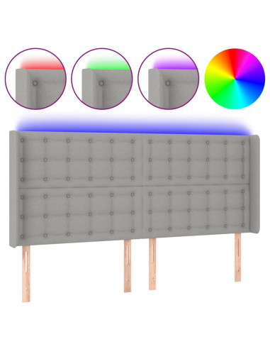 Testiera a LED Grigio Chiaro 203x16x118/128 cm in Tessuto