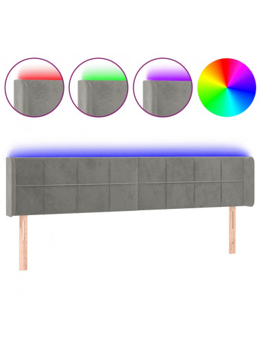 Testiera a LED Grigio Chiaro 183x16x78/88 cm in Velluto