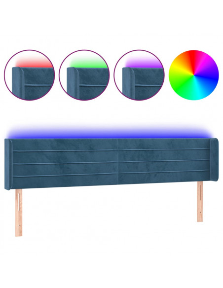 Testiera a LED Blu Scuro 203x16x78/88 cm in Velluto