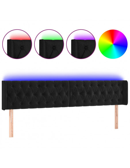Testiera a LED Nera 203x16x78/88 cm in Velluto