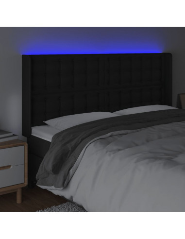 Testiera a LED Nera 203x16x118/128 cm in Similpelle