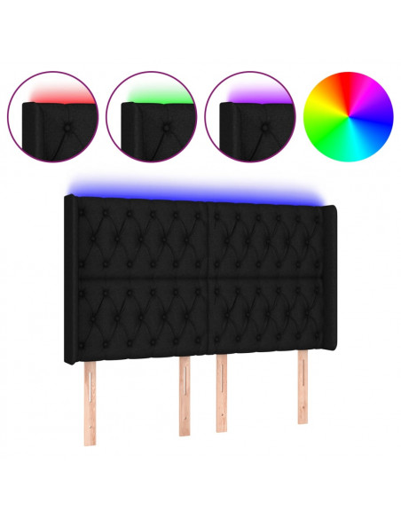 Testiera a LED Nera 147x16x118/128 cm in Tessuto