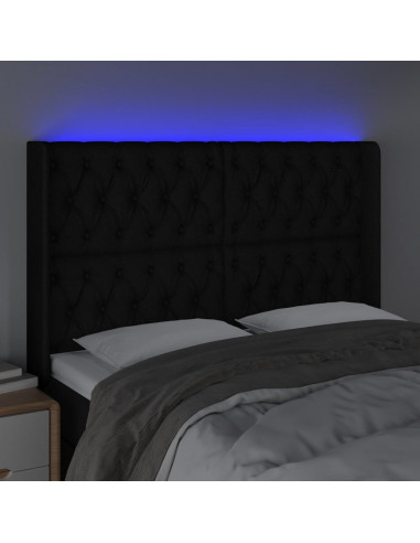 Testiera a LED Nera 147x16x118/128 cm in Tessuto