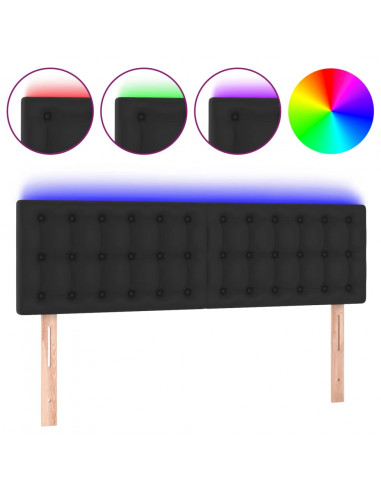 Testiera a LED Nera 144x5x78/88 cm in Similpelle