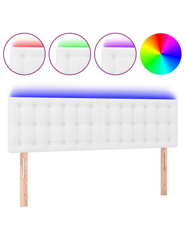 Testiera Bianca a LED 144x5x78/88 cm in Similpelle