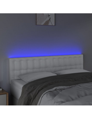 Testiera Bianca a LED 144x5x78/88 cm in Similpelle