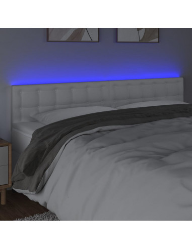 Testiera Bianca a LED 180x5x78/88 cm in Similpelle