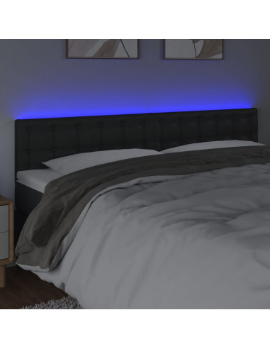 Testiera a LED Nera 200x5x78/88 cm in Similpelle