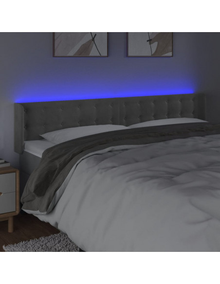 Testiera a LED Grigio Chiaro 203x16x78/88 cm in Velluto