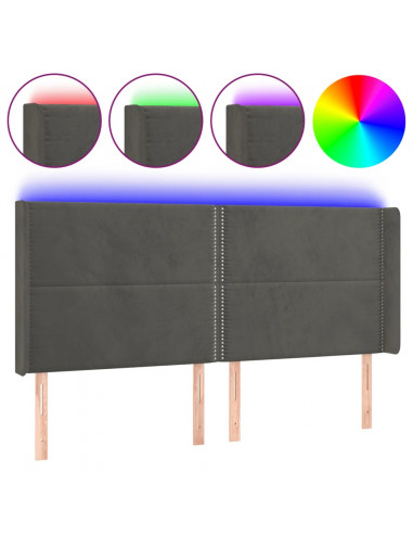 Testiera a LED Grigio Scuro 203x16x118/128cm in Velluto