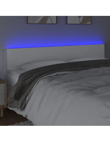 Testiera Bianca a LED 200x5x78/88 cm in Similpelle