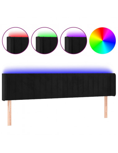 Testiera a LED Nera 183x16x78/88 cm in Velluto