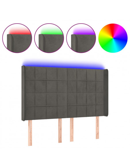 Testiera a LED Grigio Scuro 147x16x118/128cm in Velluto